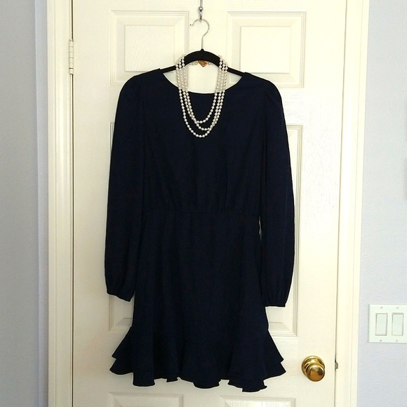 Le Lis Open Back Bow Navy Dress - Picture 1 of 7